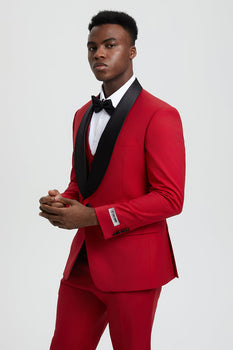 Men's Stacy Adams Vested One Button Shawl Lapel Designer Tuxedo in Red - Image 5