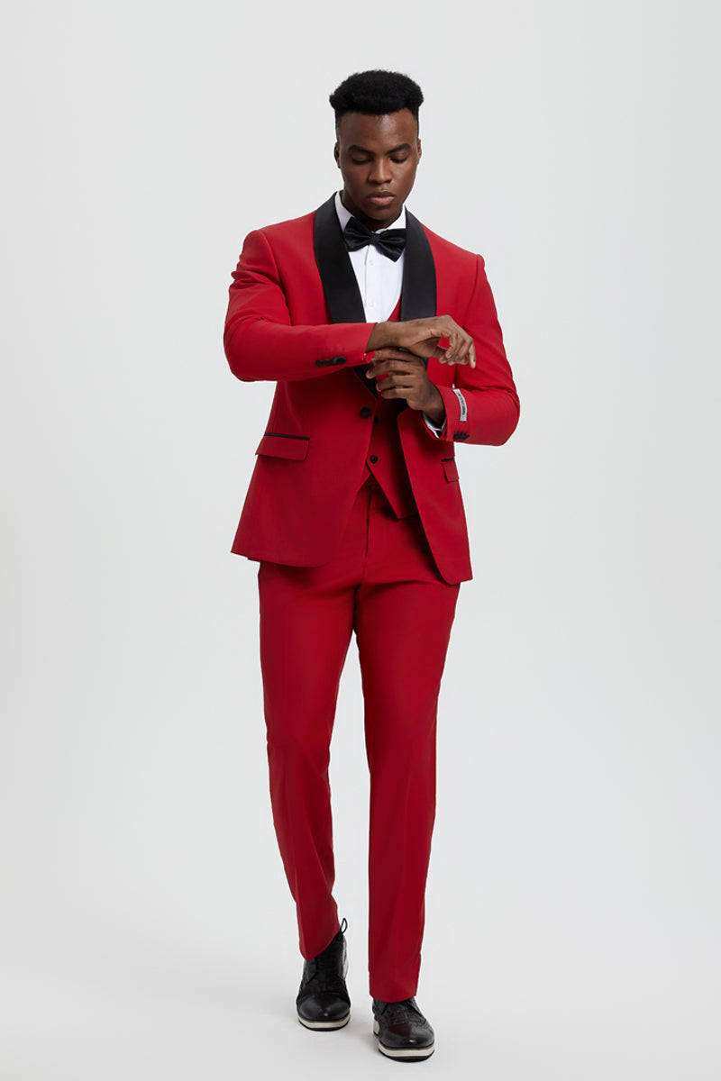 Men's Stacy Adams Vested One Button Shawl Lapel Designer Tuxedo in Red - Image 6