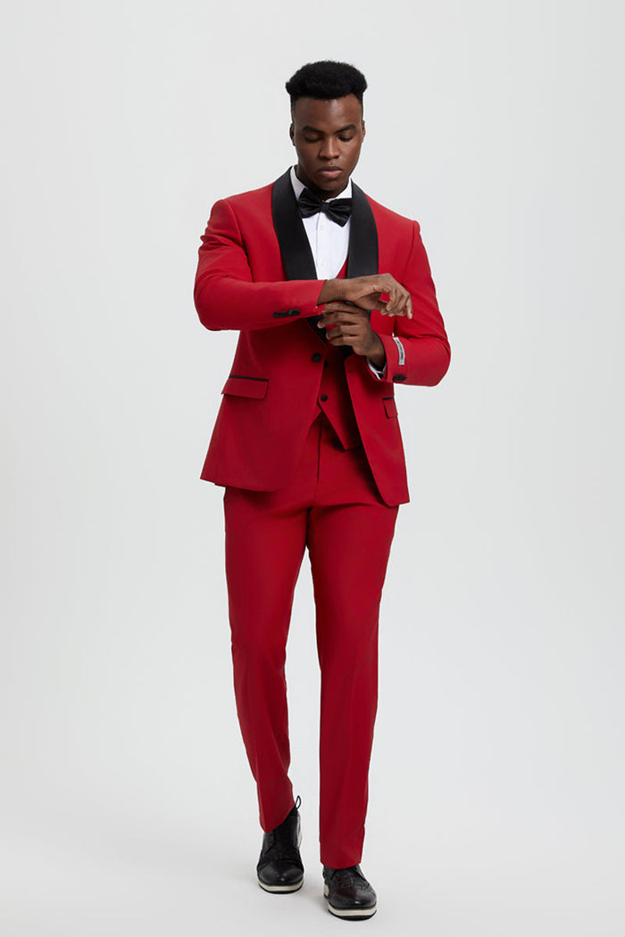 Men's Stacy Adams Vested One Button Shawl Lapel Designer Tuxedo in Red - Image 6