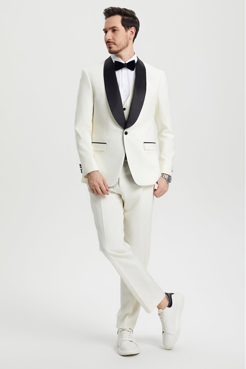 Men's Stacy Adams Vested One Button Shawl Lapel Designer Tuxedo in Ivory - Image 2