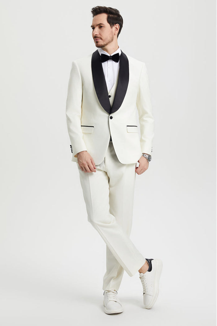 Men's Stacy Adams Vested One Button Shawl Lapel Designer Tuxedo in Ivory - Image 2