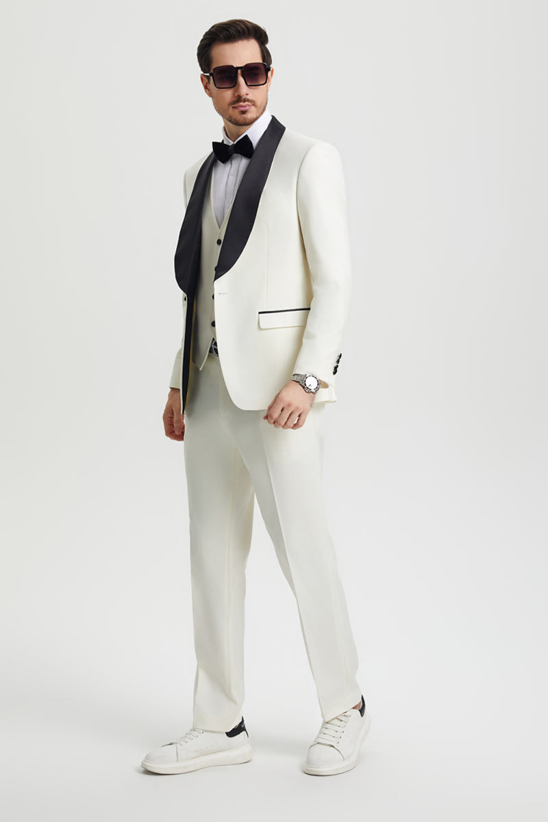 Men's Stacy Adams Vested One Button Shawl Lapel Designer Tuxedo in Ivory - Image 6