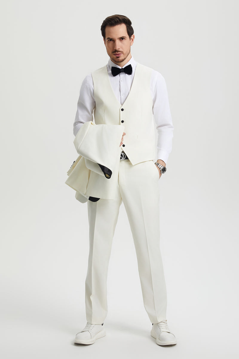 Men's Stacy Adams Vested One Button Shawl Lapel Designer Tuxedo in Ivory - Image 7
