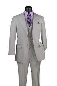 Light Gray Regular Fit 3 Piece Suit with Vest and Adjustable Waist Band Pants