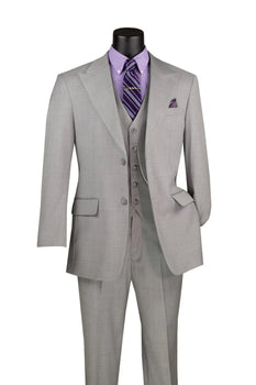 Light Gray Regular Fit 3 Piece Suit with Vest and Adjustable Waist Band Pants