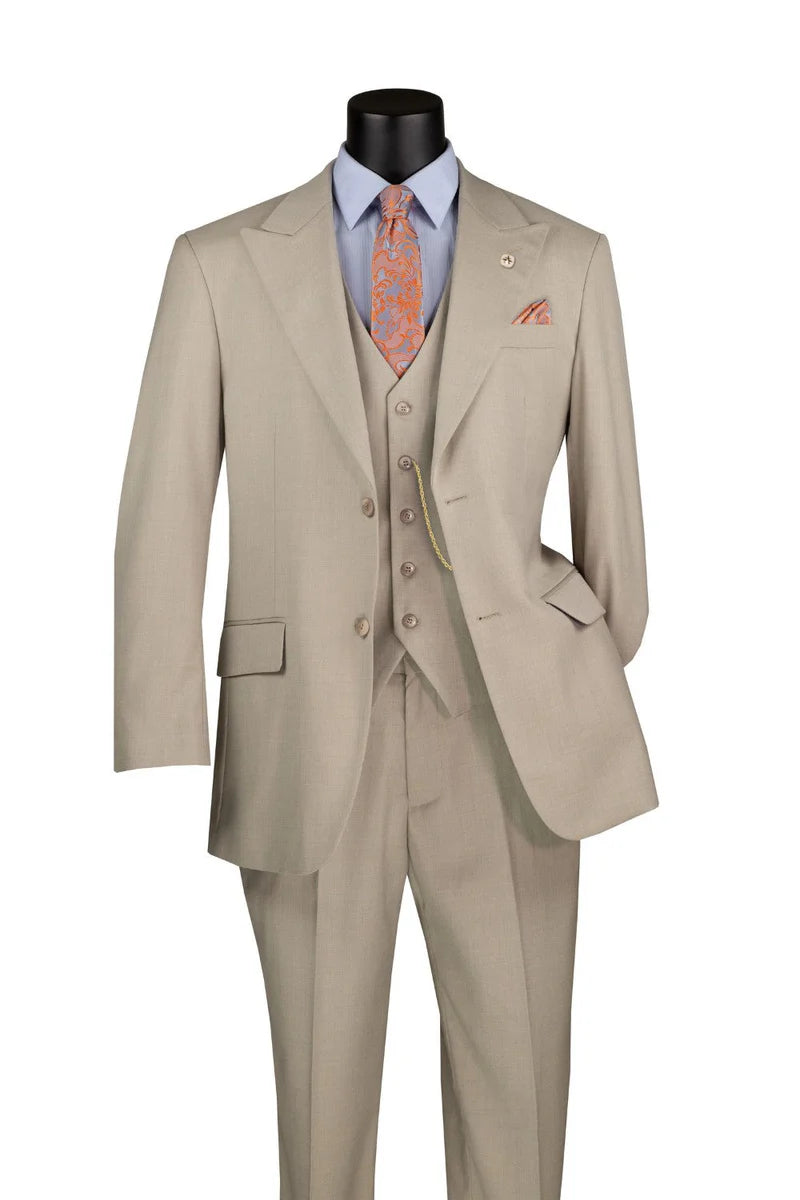 Oatmeal Regular Fit 3 Piece Suit with Vest and Adjustable Waist Band Pants Modern Fit