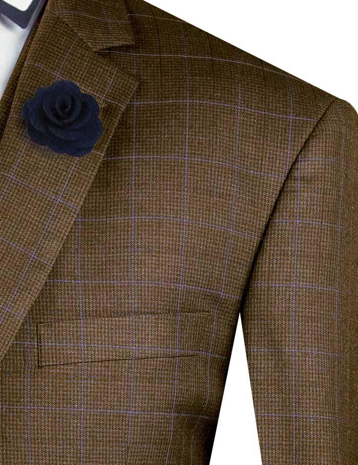 Venetian Collection - Taupe Regular Fit Glen Plaid 2 Button 3 Piece Suit Modern Fit
