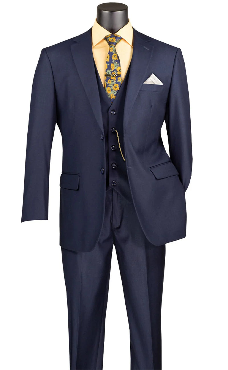 Morgan Collection - Regular Fit 3 Piece Suit 2 Button Navy Modern Fit