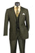 Men’s Olive Vested Suit, Classic Fit 3 Piece Flat Front Formal Wedding Business Suit Set