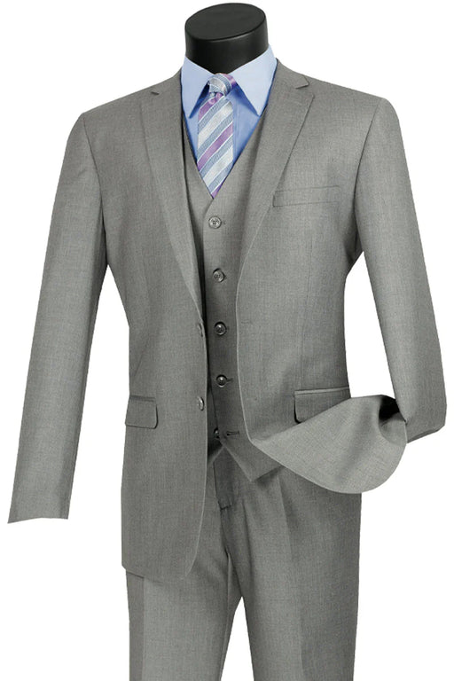 Mens Vested Slim Fit Wool Feel Suit in Medium Grey