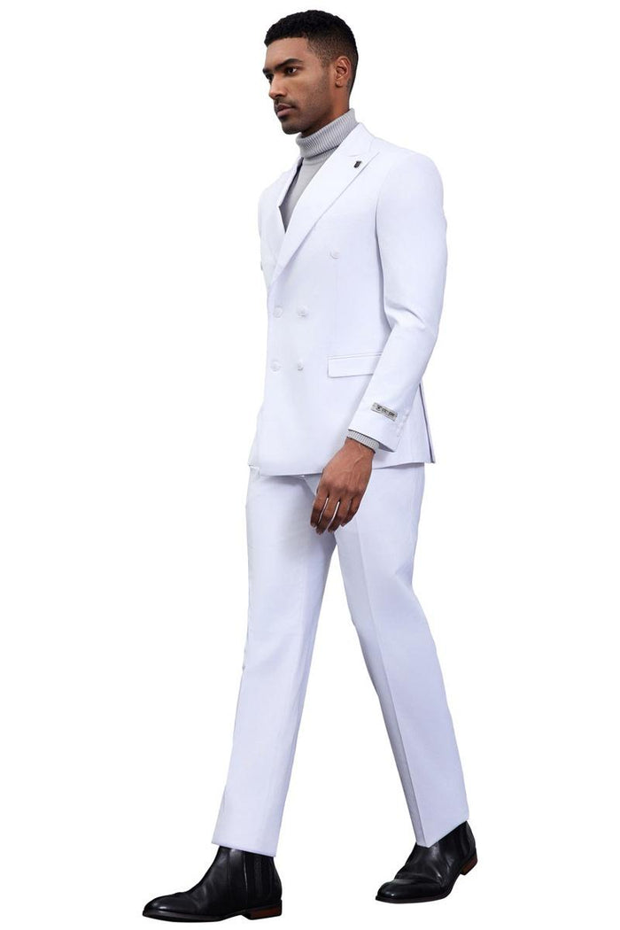 Men's Designer Stacy Adams Classic Double Breasted Suit in White - Image 3