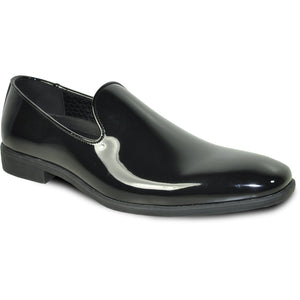 Bravo Mens Classic Plain Toe Slip on Patent Loafer Tuxedo Shoe in Black
