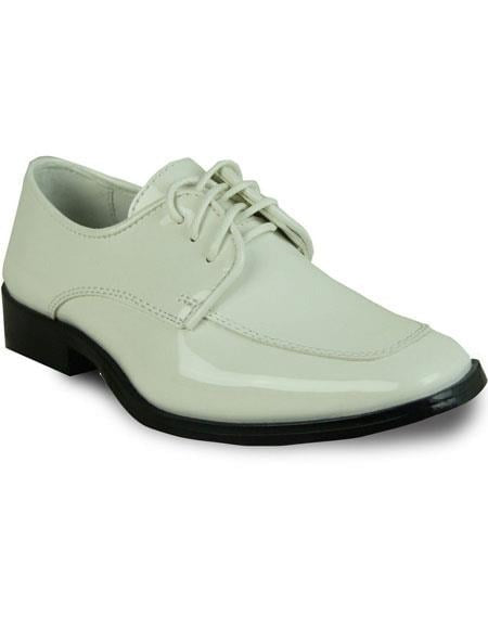 VANGELO Boy TUX-3KID Dress Shoes For Men Perfect for Wedding Formal Tuxedo Ivory Patent - Men's Shiny Shoe