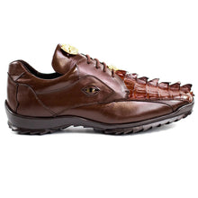 Belvedere Vasco Calf & Crocodile Hornback Tail Sneaker in Tabac Brown