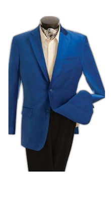 Velour Men's blazer Jacket Men's Fashion 2 Button Velvet Jacket Royal Blue