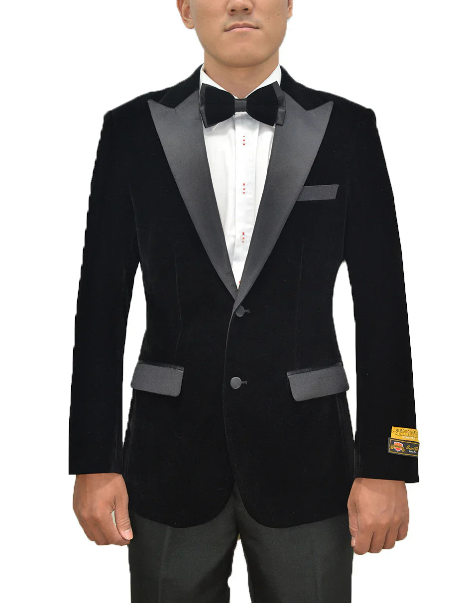 Mens Velvet Tuxedo 34 Inch Long Coat - Velvet Blazer - Three Quarter Black Dinner Jacket main image 1