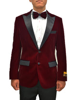 Mens Classic Velvet Fabric Tuxedo Dinner Jacket in Burgundy