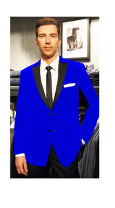 Velvet Velour Formal Sport Coat Two Tone Trimming Notch Collar Royal Blue Men'S Blazer
