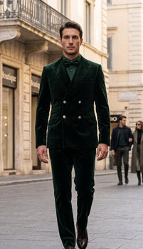 Velvet Suits - Double Breasted Suits - Slim Fit Suit - Hunter Green