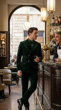 Velvet Suits - Double Breasted Suits - Slim Fit Suit - Hunter Green
