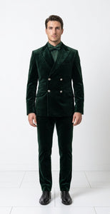 Velvet Suits - Double Breasted Suits - Slim Fit Suit - Hunter Green