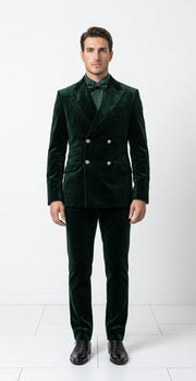 Velvet Suits - Double Breasted Suits - Slim Fit Suit - Hunter Green
