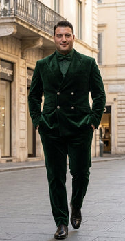 Velvet Suits - Double Breasted Suits - Slim Fit Suit - Hunter Green