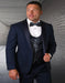 Blue Prom Suit - Blue Homecoming Outfits For Guys with Matching Paisley Vest Set in Indigo Blue Blue Prom Tuxedos