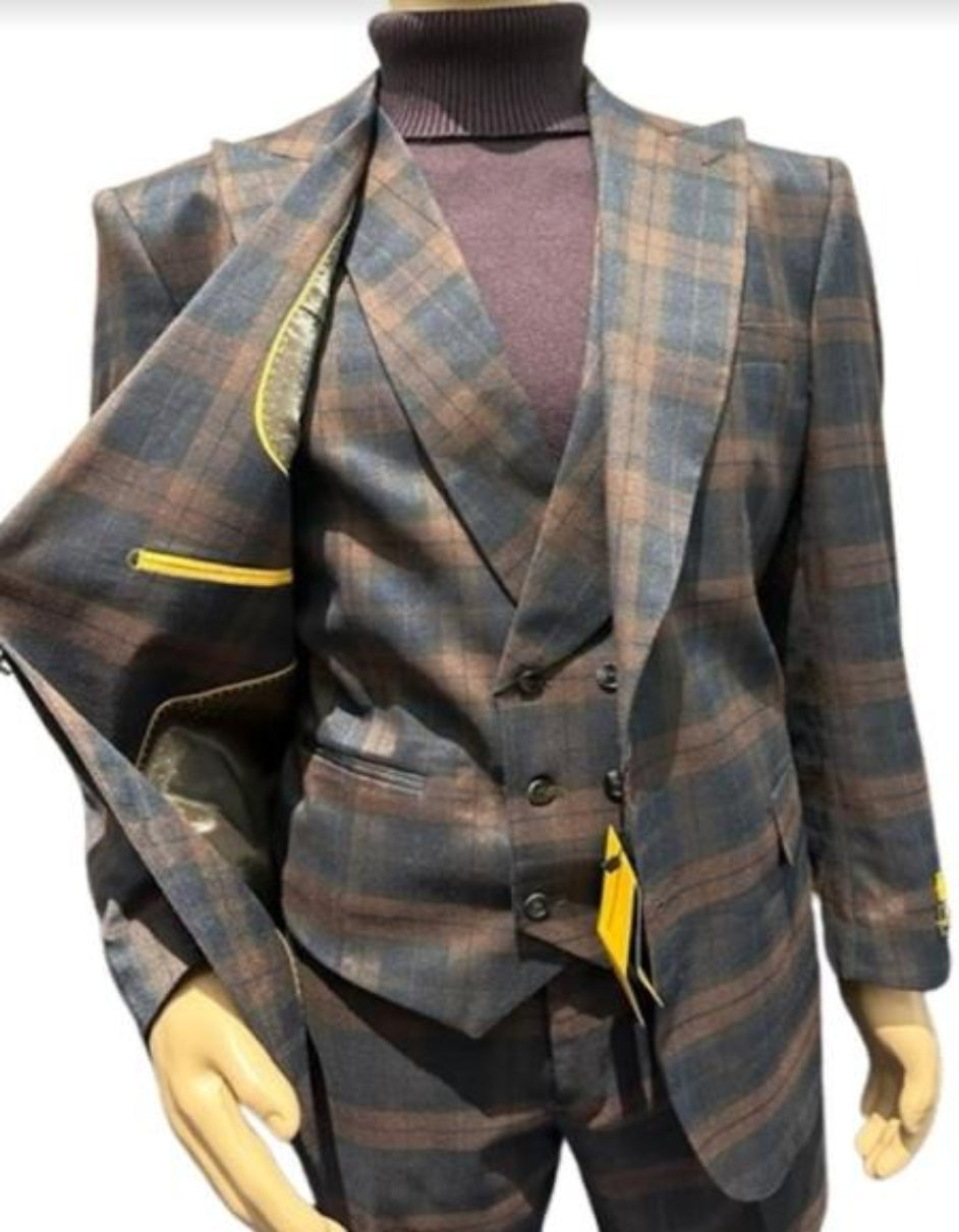 Business Suits - Patterned Suit - 1920s Old School Vintage Suits - Heather Charcoal Suit