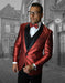 Mens Vested One Button Shawl Tuxedo in Geometric Chain Print in Red