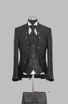 Victorian Tuxedo - Tail Coat - 1920s Regency period - Mandarin Suit in Color Black