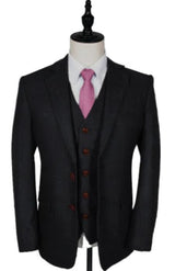 Vintage Suit - Tweed Suits - Herringbone Suits Black