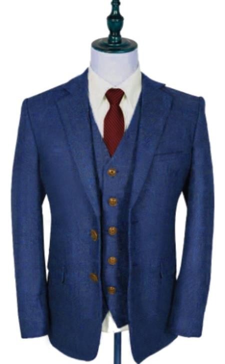 Vintage Suit - Tweed Suits - Herringbone Suits Blue