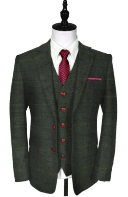 Vintage Suit - Tweed Suits - Herringbone Suits Green
