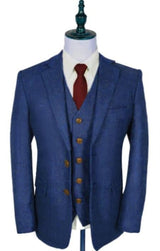 Vintage Suits - Tweed Suit - Herringbone Suits Blue