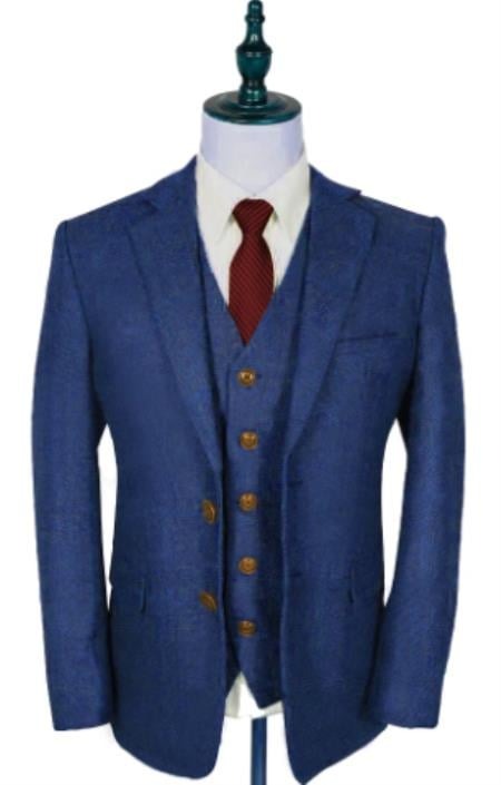 Vintage Suits - Tweed Suit - Herringbone Suits Blue