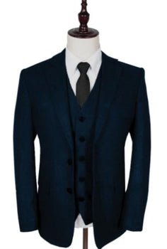 Vintage Suits - Tweed Suits - Herringbone Suit Navy