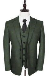 Vintage Suits - Tweed Suits - Herringbone Suit Olive
