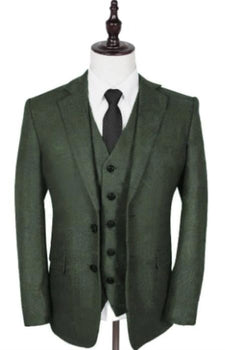 Vintage Suits - Tweed Suits - Herringbone Suit Olive