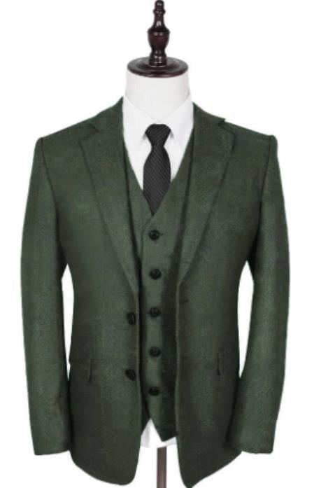 Vintage Suits - Tweed Suits - Herringbone Suit Olive