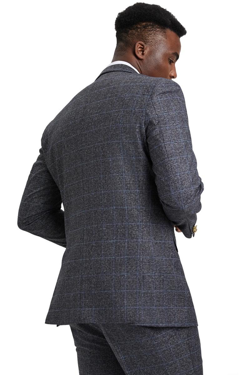 Men's Stacy Adams Peak Lapel Suit with Double Breasted Vest in Charcoal Grey Windowpane Plaid - Image 5