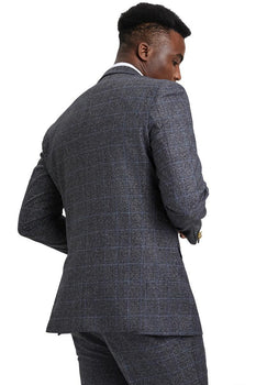 Men's Stacy Adams Peak Lapel Suit with Double Breasted Vest in Charcoal Grey Windowpane Plaid - Image 5