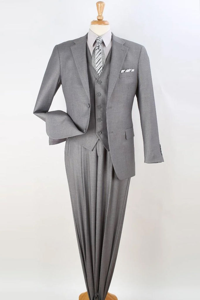 Apollo King Designer Brand + Mens Two Button Classic Fit Vested Suit in Light Grey