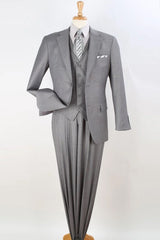 Apollo King Designer Brand + Mens Two Button Classic Fit Vested Suit in Light Grey
