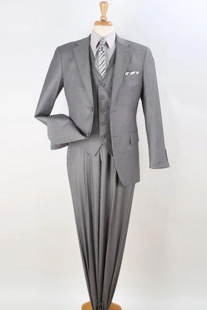 Apollo King Designer Brand + Mens Two Button Classic Fit Vested Suit in Light Grey