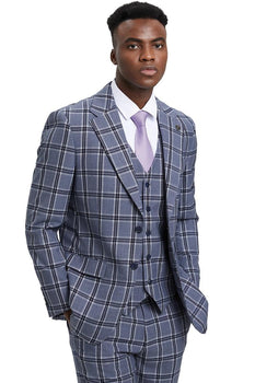 Men's Stacy Adams Two Button Vested Glen Plaid Check Suit in Grey - Image 3