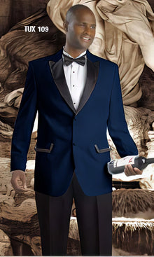 High Quality 2 Button Fashion Tuxedo For Men Peak Lapel With Black Satin Collar Dark Navy ~ Midnight Blue - Three Piece Suit