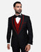 Statement Men's Black with Red Lapel Vested 100% Wool Tuxedo