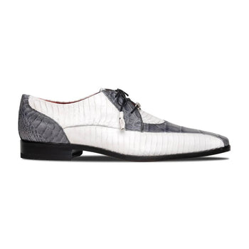 Marco Di Milano Moncalieri Men's Shoes Gray & White Genuine Alligator / Cobra Dress Derby Oxfords - Image 3