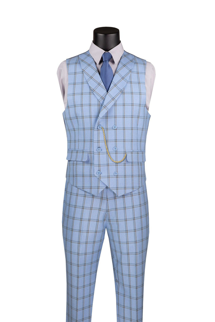 La Scale Collection-Windowpane Three Piece Suit - Light Blue - Image 2